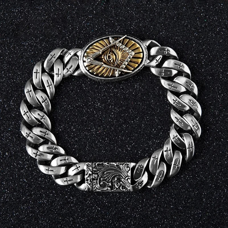 S925 Sterling Silver Forged Steel Cuban Link Bracelet – Eye & Jesus Cross